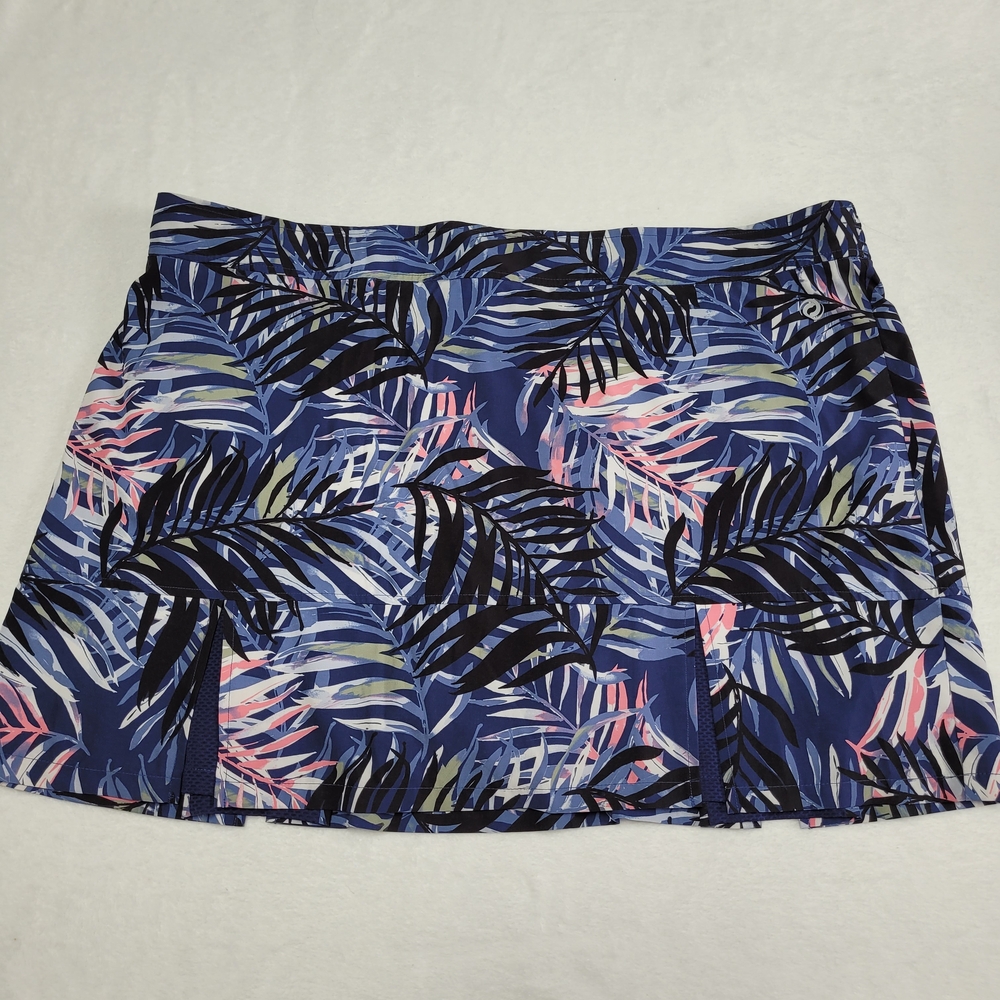 Tropical Leaf Print Mini Skirt in Blue and Pink